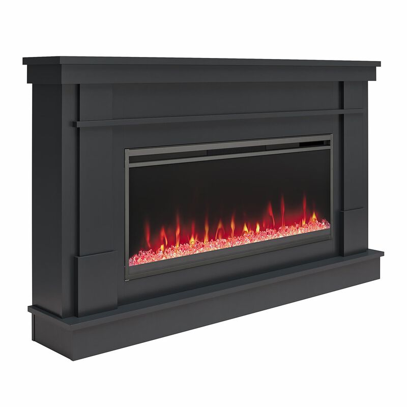 Novogratz Waverly Wide Mantel with Linear Electric Fireplace & Crystal Ember Bed