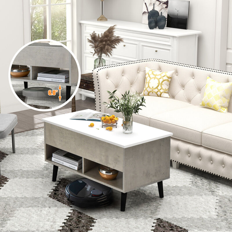 31.5 Inch Lift Top Coffee Table with Hidden Compartment and 2 Storage Shelves