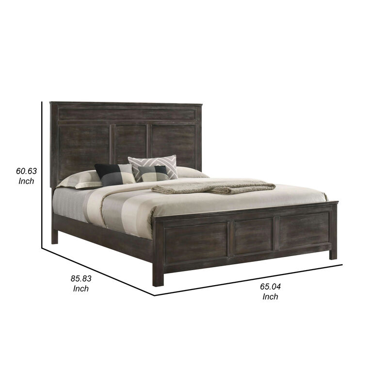 Aver Queen Size Bed, Transitional Carved Panel Design, Nutmeg Brown Wood - Benzara