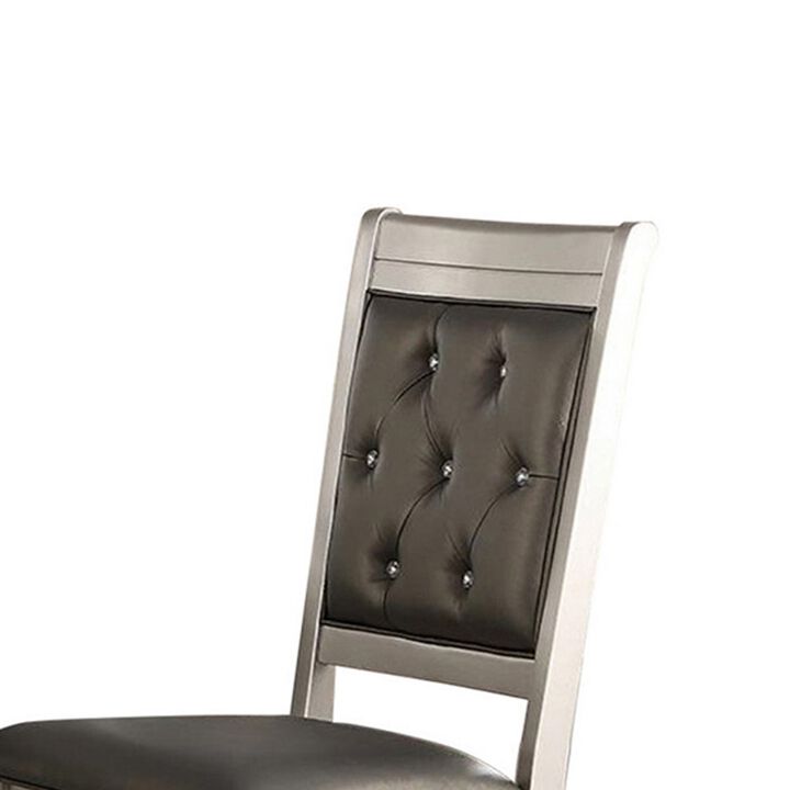 Rubber Wood Dining Chair With Diamond Tufted Back, Set Of 2,Gray-Benzara