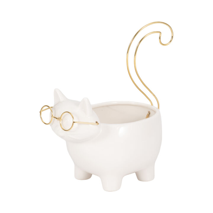 8" Cer Boho Kitty Trinket Dish