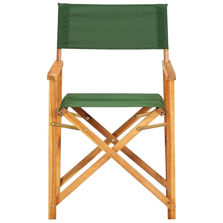 Folding Director's Chairs Set of 2, X Shape Base, Acacia Wood, Green - Benzara