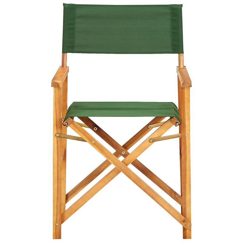 Folding Director's Chairs Set of 2, X Shape Base, Acacia Wood, Green - Benzara