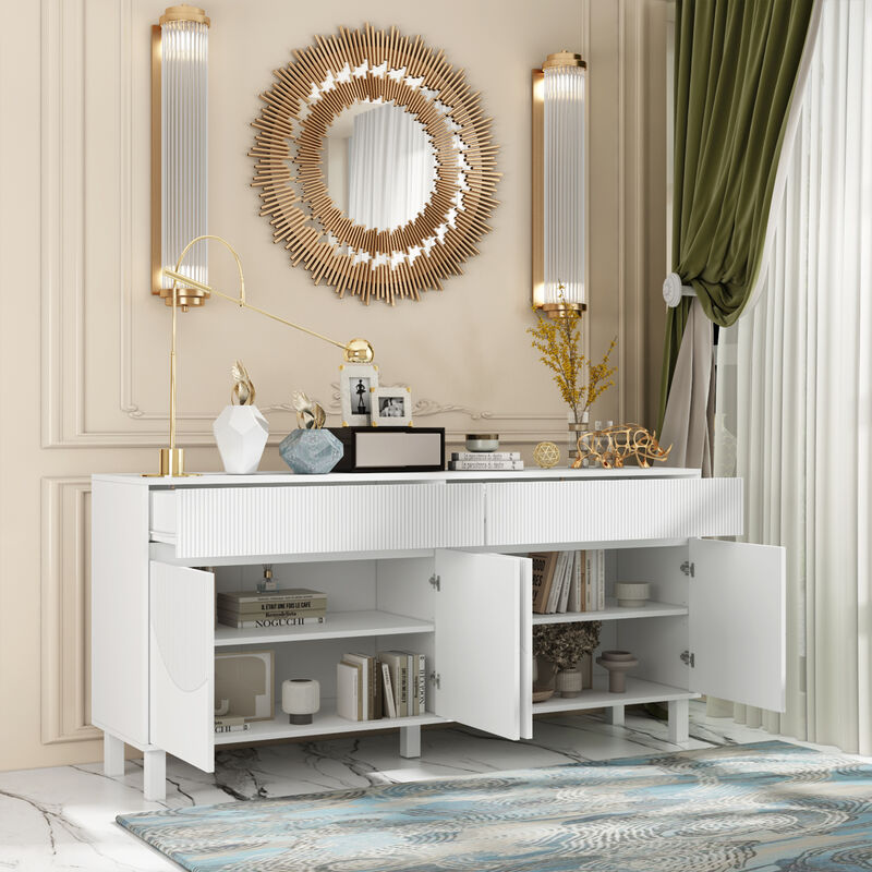 FUFU&GAGA White Storage Cabinet with Multiple Doors and Shelves, (63"W x 15.7"D x 29.7"H),White