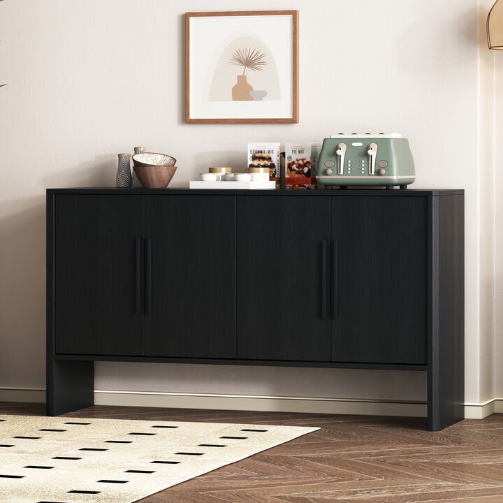 Clihome Sideboard Buffet Cabinet with Storage, Retro Sideboard Cabinet with Adjustable Shelves and Long Handles, 4-Door Wood Sideboard for Kitchen, Dining Room and Living Room (Black)