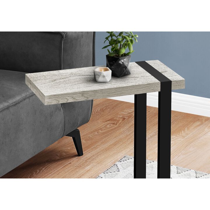 Monarch Specialties I 2858 Accent Table, C-shaped, End, Side, Snack, Living Room, Bedroom, Metal, Laminate, Grey, Black, Contemporary, Modern