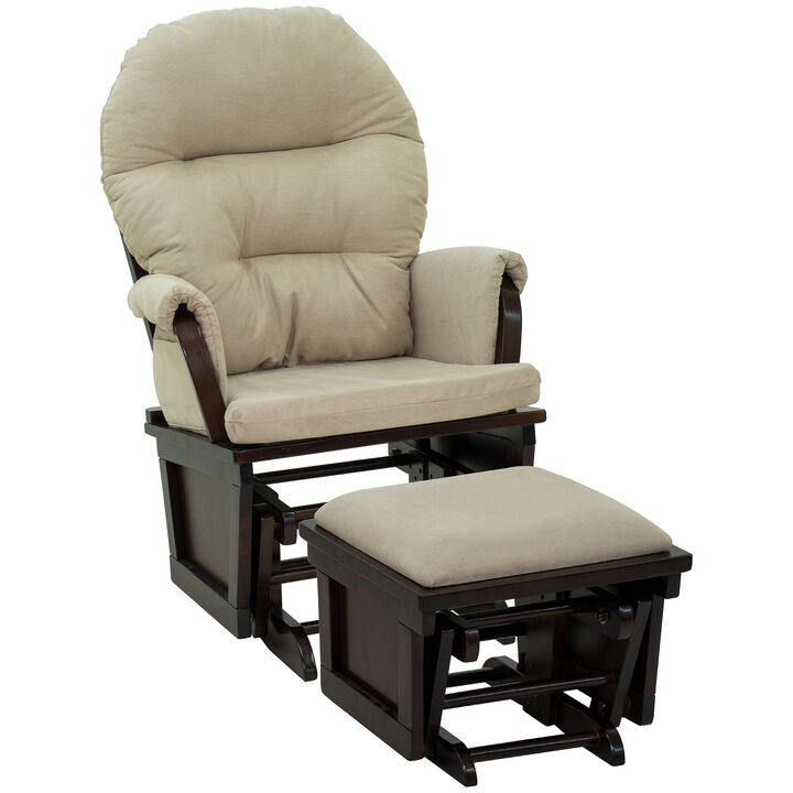 HOMCOM Nursery Glider Rocking Chair with Ottoman, Thick Padded Cushion Seating and Wood Base, Cream White