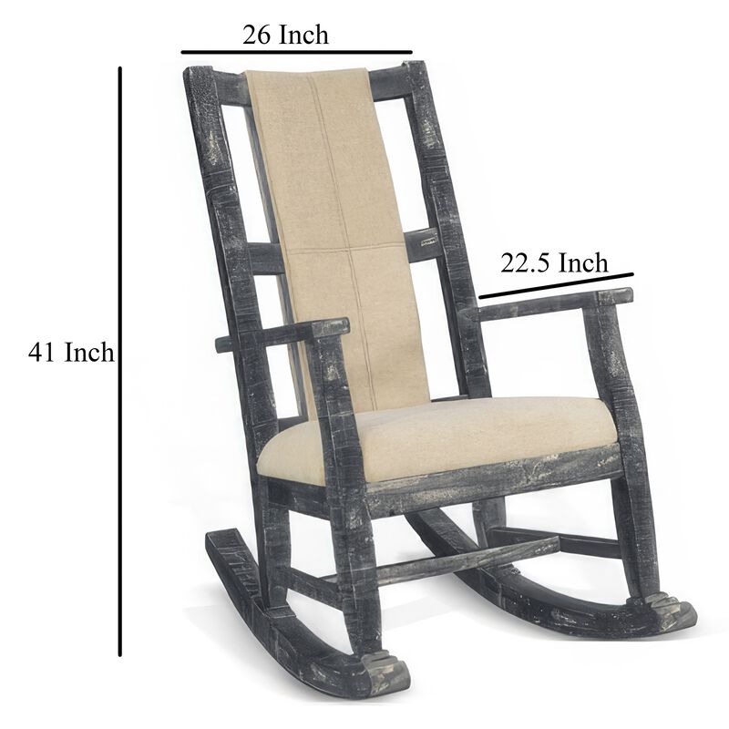 Rena Rocking Chair, Cushion Seat and Back, Black Mahogany Mindy Wood - Benzara