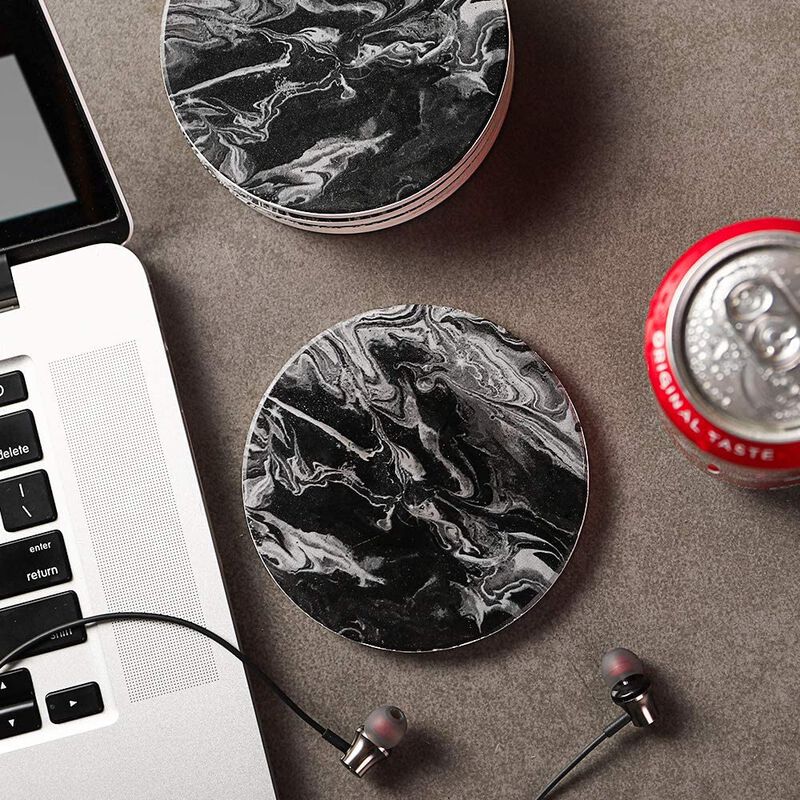 LIFVER Coasters with Holder, Set of 6 Drink Coaster for Tabletop Protection