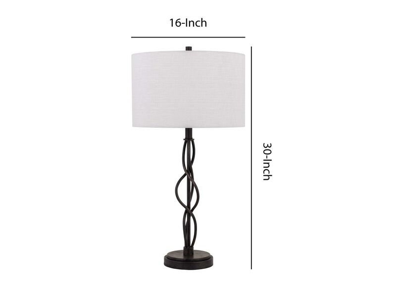 Round Fabric Shade Table Lamp, Metal Spiral Base, White, Textured Bronze-Benzara