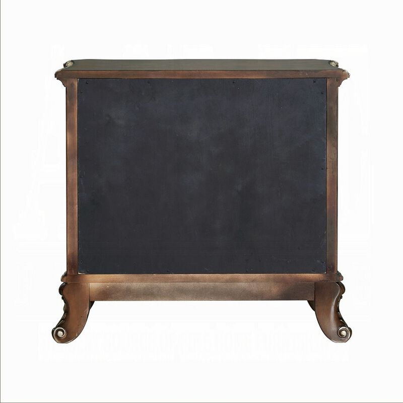 Vany Nightstand, Traditional Floral Trim, 3 Drawers, Cherry Brown - Benzara