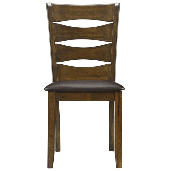 Transitional Ladder Back Side Chair with Leatherette Seat, Set of 2, Brown-Benzara