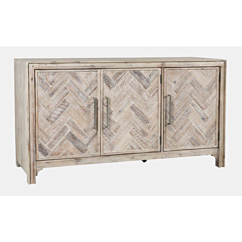 Jofran Gramercy Mid-Century Modern Chevron Three Door 60 Accent Cabinet