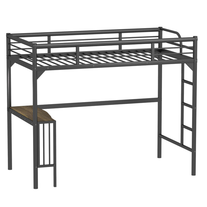 Twin Metal Loft Bed With Desk, Ladder And Guardrails, Bookdesk Under Bed