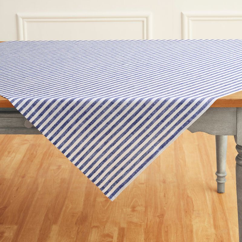 Solino Home 100% Pure Linen Table Throw 52 x 52 Inch | Amalfi Stripe