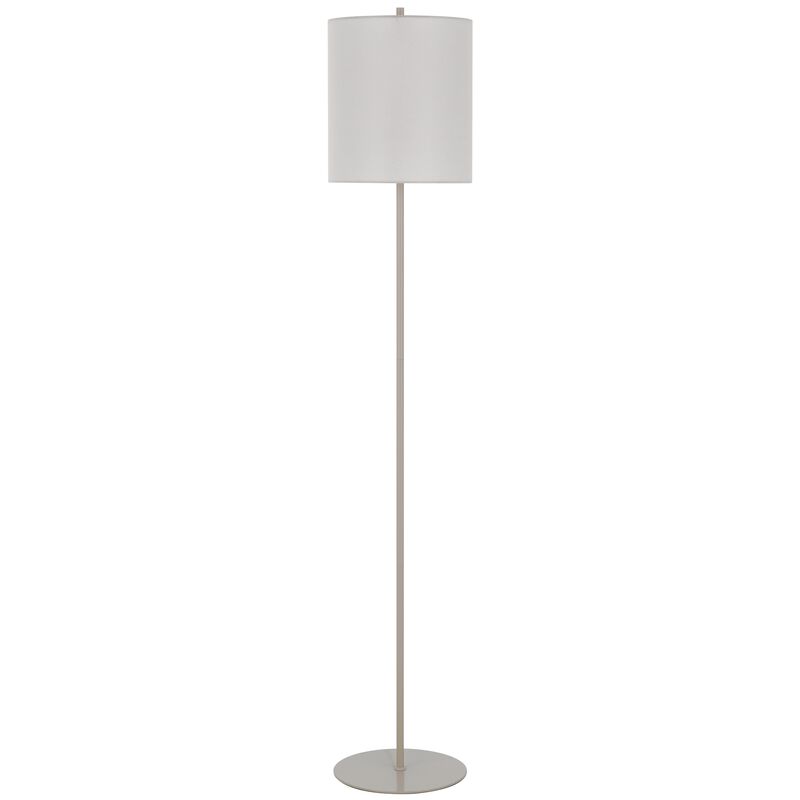 Plue 63 Inch Floor Lamp, Chrome Pole Round Base, Off White Drum Shade - Benzara