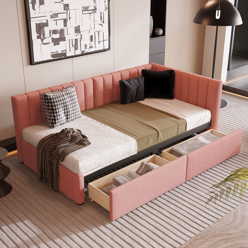 Upholstered Daybed with 2 Storage Drawers
