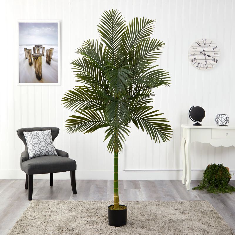 Hivvago 7 Feet Single Stalk Golden Cane Artificial Palm Tree