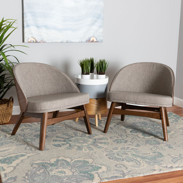 Baxton Studio Lovella Modern Grey Fabric and Walnut Brown Finished 2-Piece Accent Chair Set
