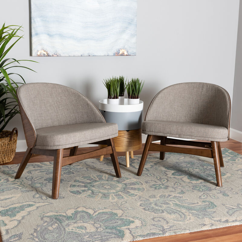 Baxton Studio Lovella Modern Grey Fabric and Walnut Brown Finished 2-Piece Accent Chair Set