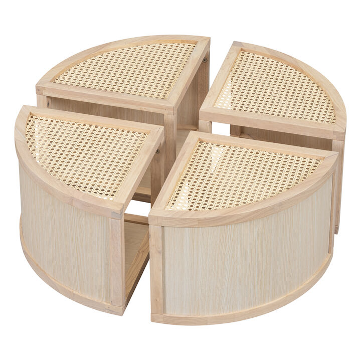Merax Modular Rattan Wood Coffee Table