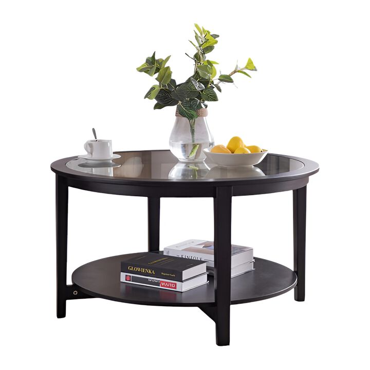 Round Glass Top Coffee Table with Storage Shelf for Modern Living Room