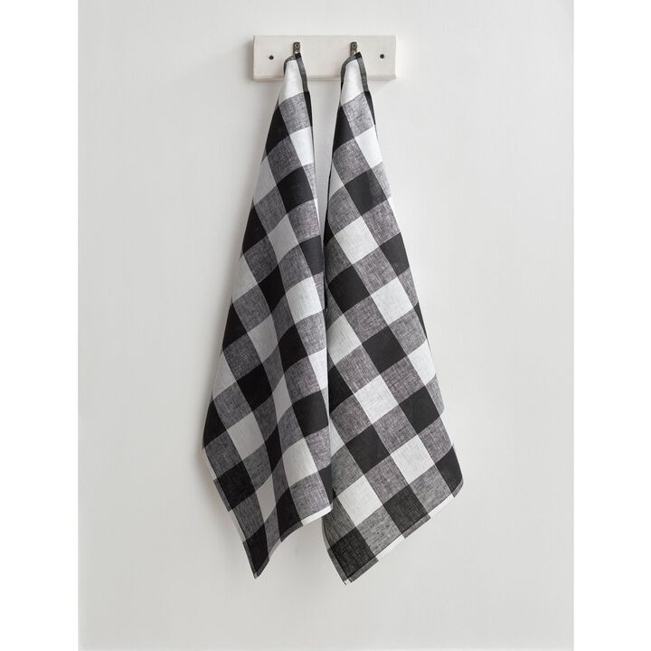 Solino Home 100% Pure Linen Kitchen Towels Set of 2 - 16.5 x 26.5 Inch | Buffalo Check