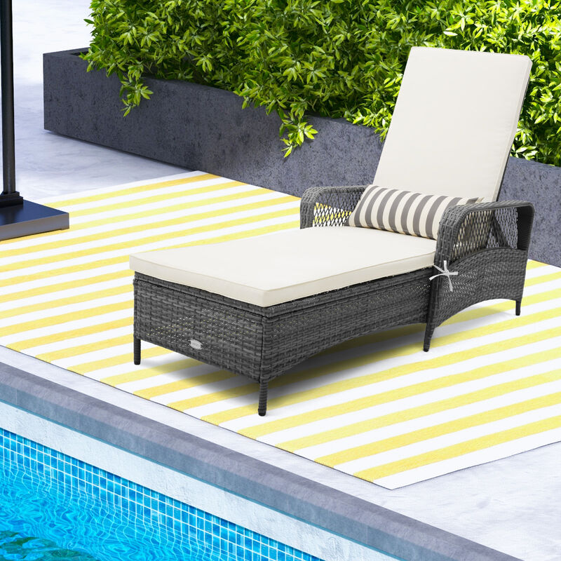 Outdoor Chaise Lounge Chair Recliner with 6-Level Backrest Cushion and Pillow