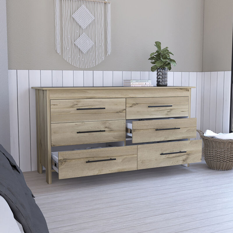 Southington 6-Drawer Rectangle Dresser Light Oak And White