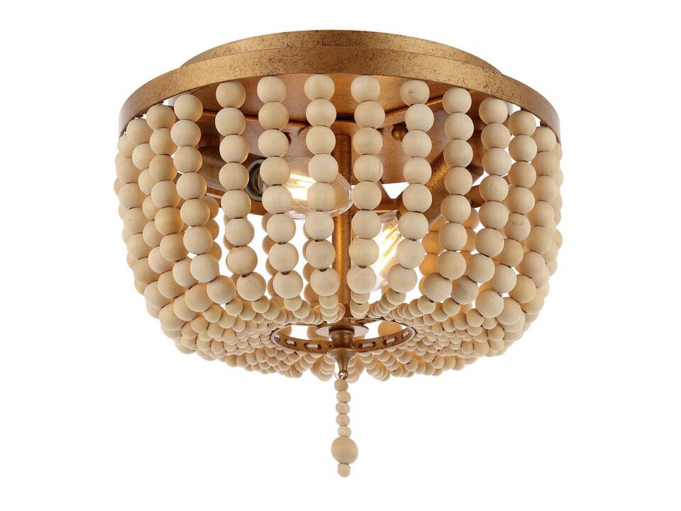 Allison 2-Light Shabby Chic Farmhouse Wood Beaded/Metal LED Flush Mount