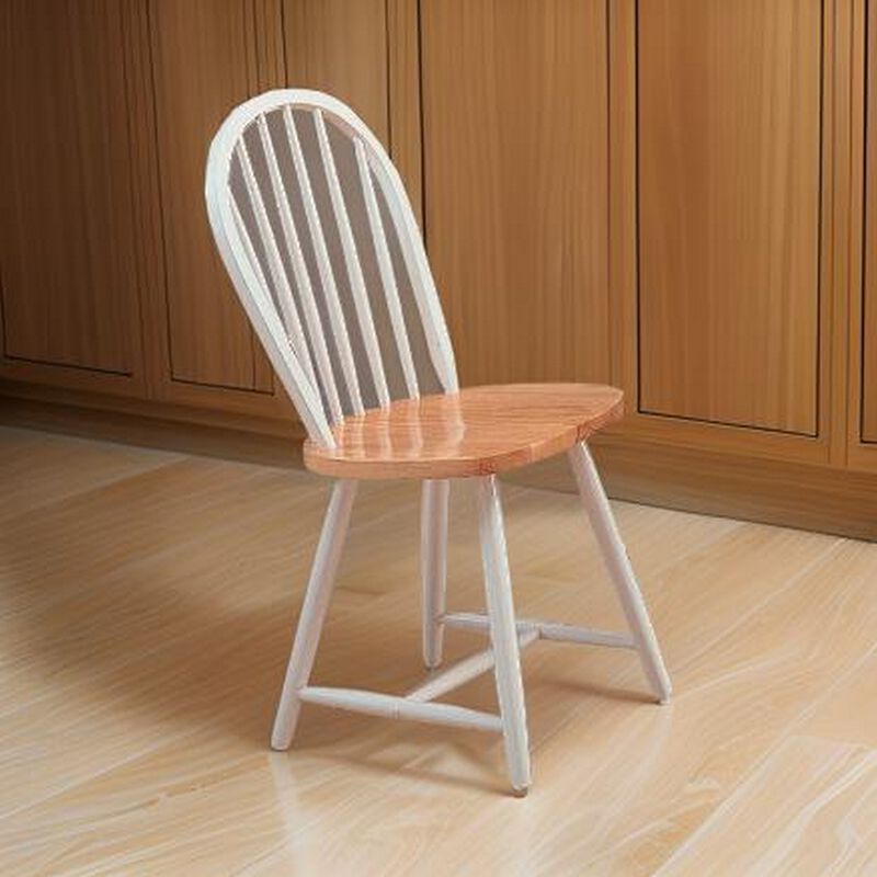 Handsomely Designed Dining Chair, White and Brown Set of 4-Benzara