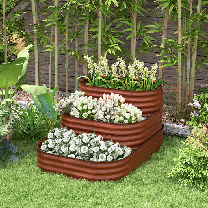Streamdale 3-Tier Galvanized Raised Garden Bed with Open Bottom and Safety Edging