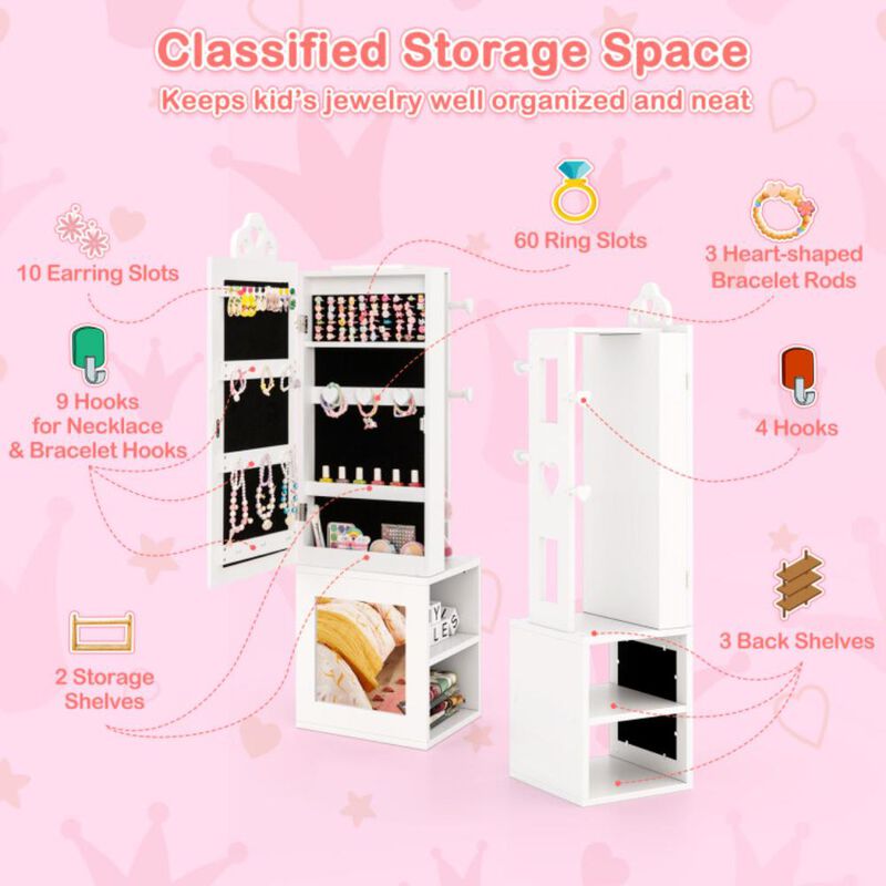 Hivvago 3-in-1 Freestanding Kids Jewelry Cabinet Armoire with Full Length Mirror