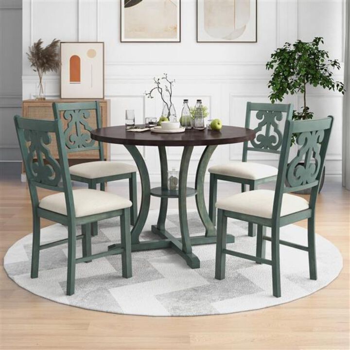 5-Piece Round Dining Table Set Special-Shaped Legs and Hollow Back Chairs for an Elegant Dining Room