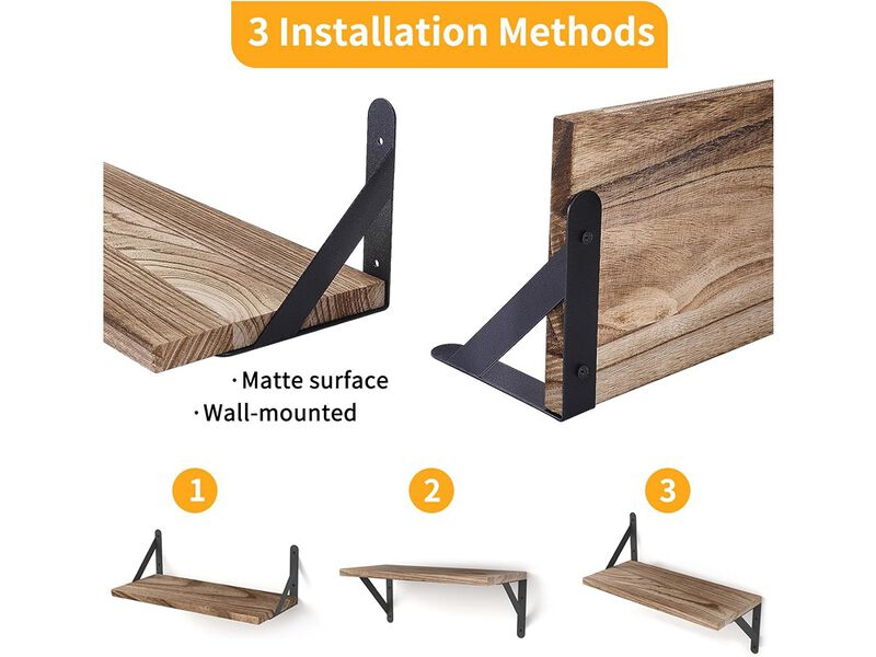YGEOMER Wall Mounted Wood Shelf for Living Room Set of 4