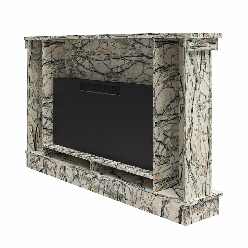 Novogratz Waverly Wide Mantel with Linear Electric Fireplace & Crystal Ember Bed