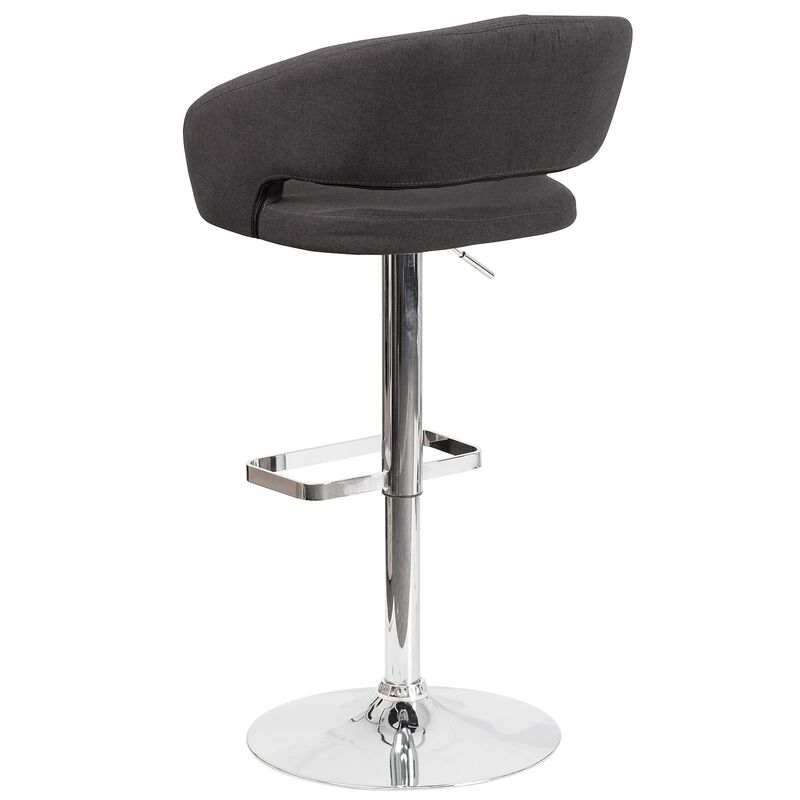 Flash Furniture Erik Comfortable & Stylish Contemporary Barstool with Rounded Mid-Back and Foot Rest, Adjustable Height - Charcoal Fabric with Chrome Base