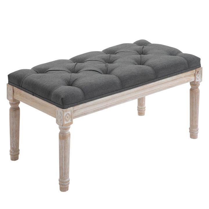 Grey Vintage Footrest: 15.75" Tufted Ottoman with Distressed Legs