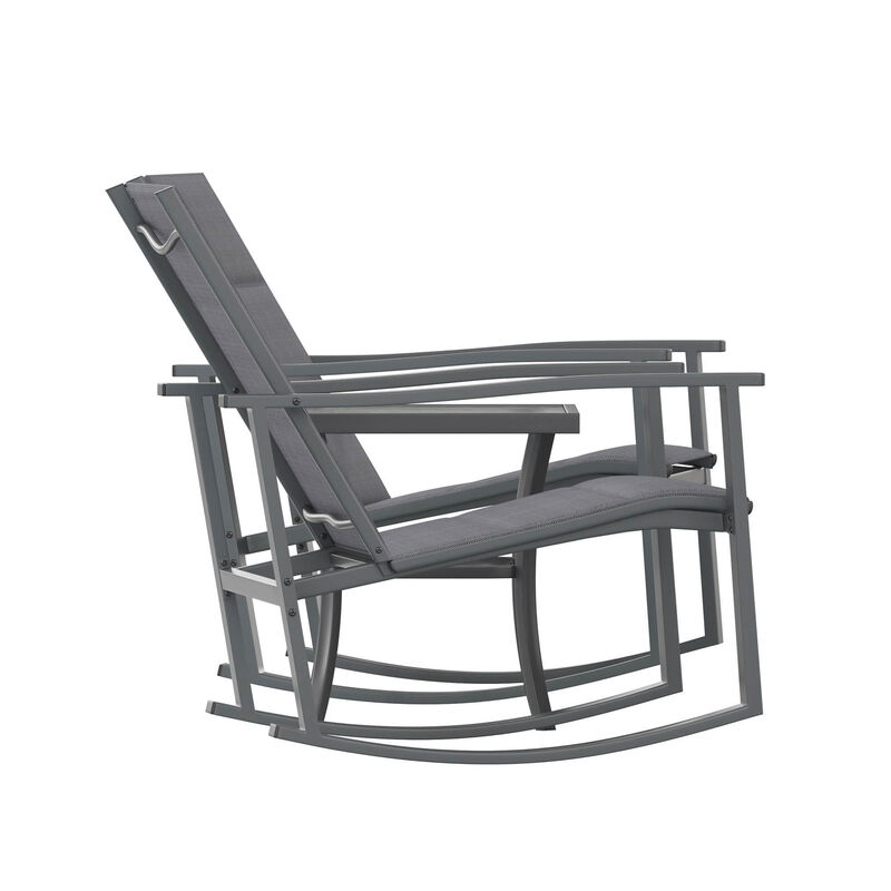 Flash Furniture Brazos 3 Piece Outdoor Rocking Chair Bistro Set with Flex Comfort Material and Steel Framed Glass Top Table