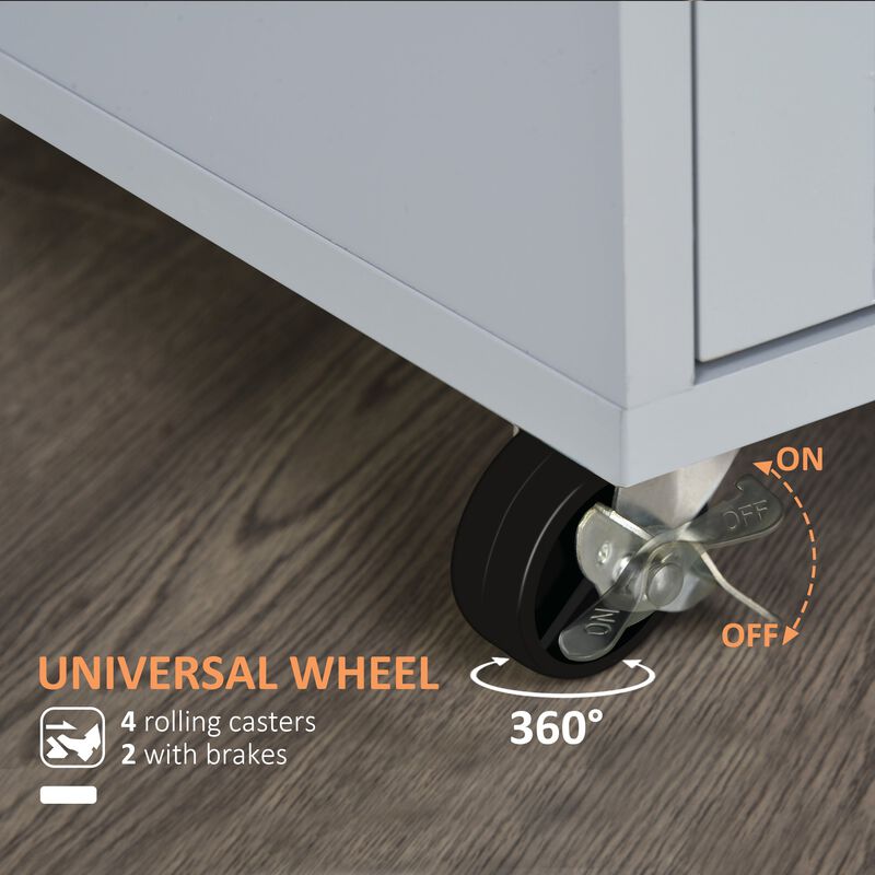 Gray Mobile Kitchen: Rolling Cart Island with Drawer and Towel Rack
