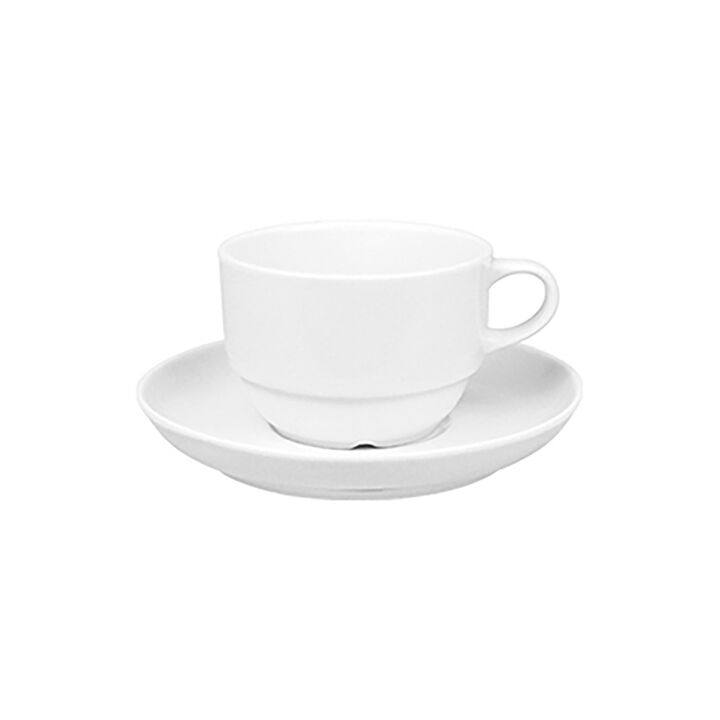 European White Stacking 7 oz. Coffee Cup+Saucer