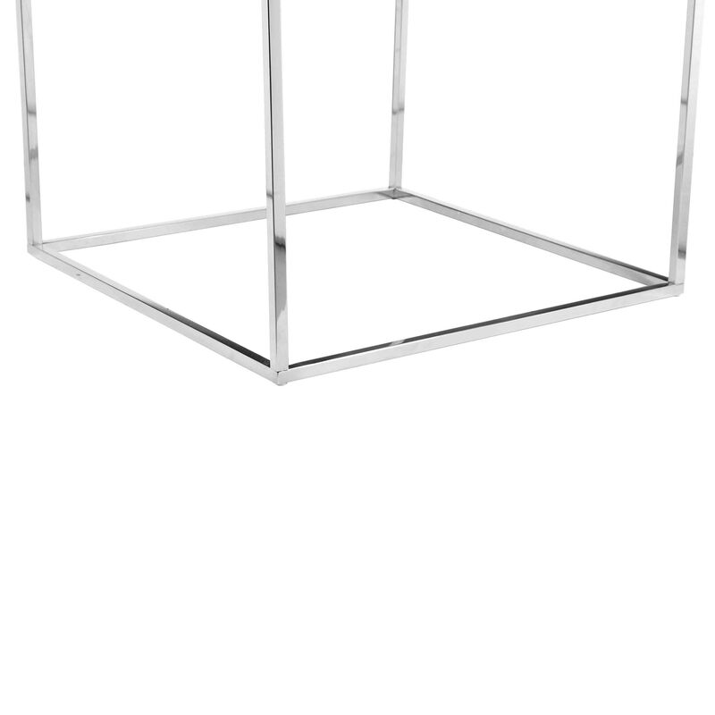 Zen 24 Inch Side End Table, Square, Polished Blue Top, Chrome Metal Finish - Benzara