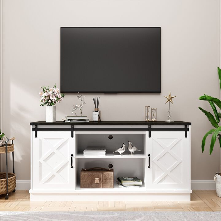 Mondawe Farmhouse 58 Inch TV Stand,Living Room Wooden Media TV Console