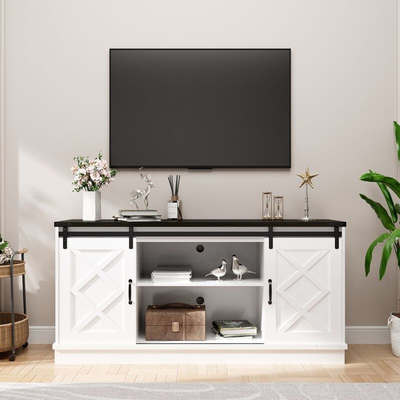 Mondawe Farmhouse 58 Inch TV Stand,Living Room Wooden Media TV Console