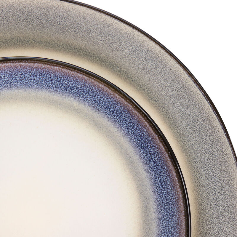 Gibson Elite Rings of Saturn 16 Piece Reactive Glaze Stoneware Dinnerware Set in Grey