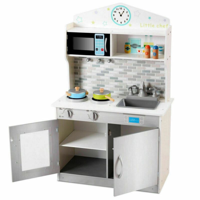 SUGIFT Kid's Wooden Pretend Cooking Play Kitchen Set
