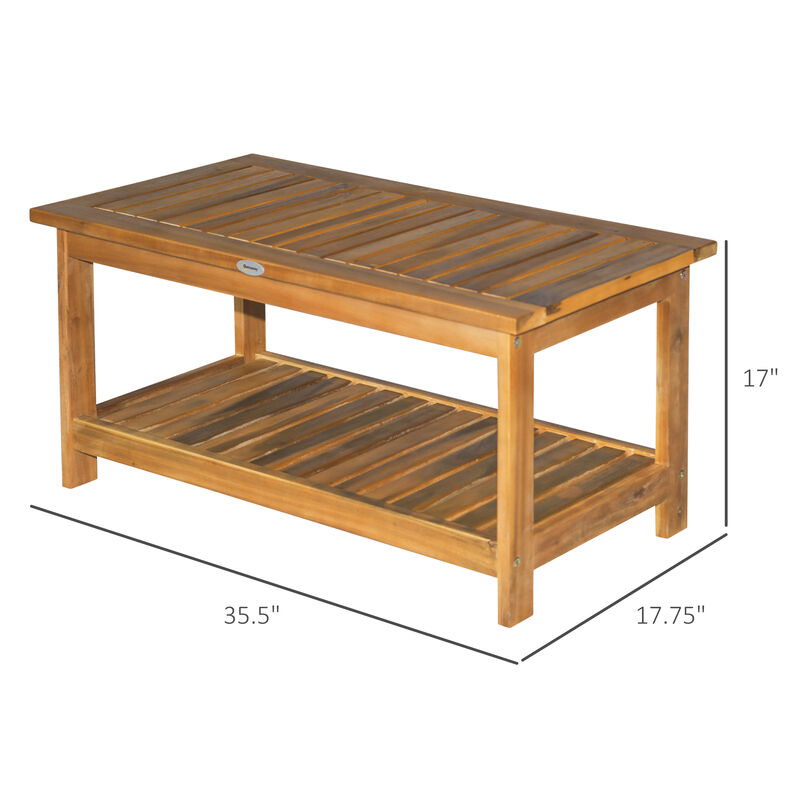 Backyard & Deck Wooden Tea Table w/ Simply Elegant Design & Two Storage Surfaces