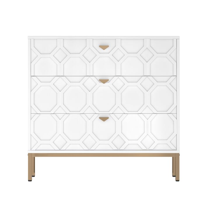 MONDAWE Freestranding Honeycomb Wooden 3-Drawer Storage Cabinet Table