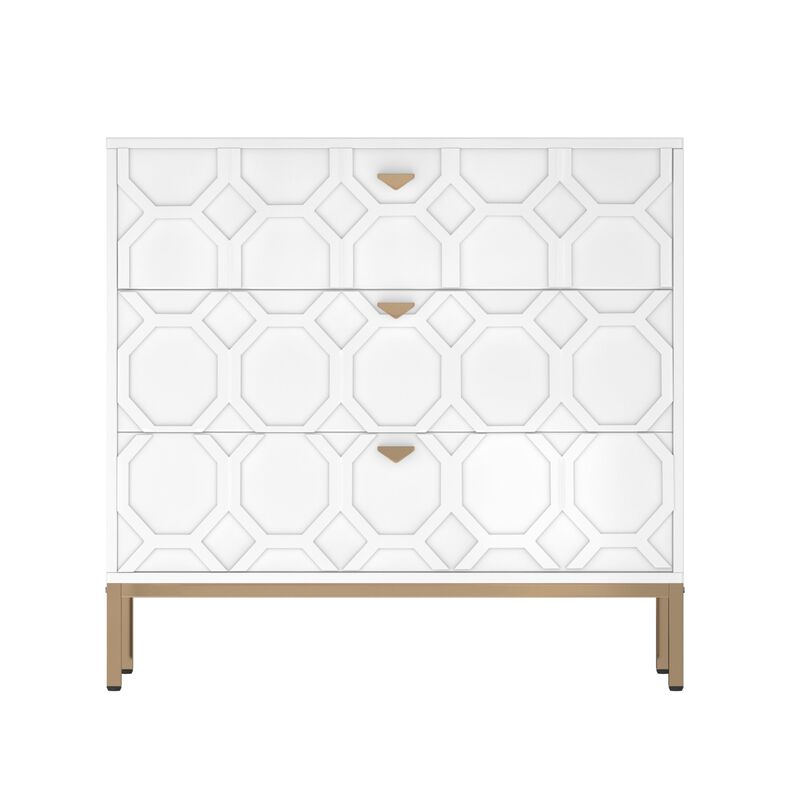 MONDAWE Freestranding Honeycomb Wooden 3-Drawer Storage Cabinet Table