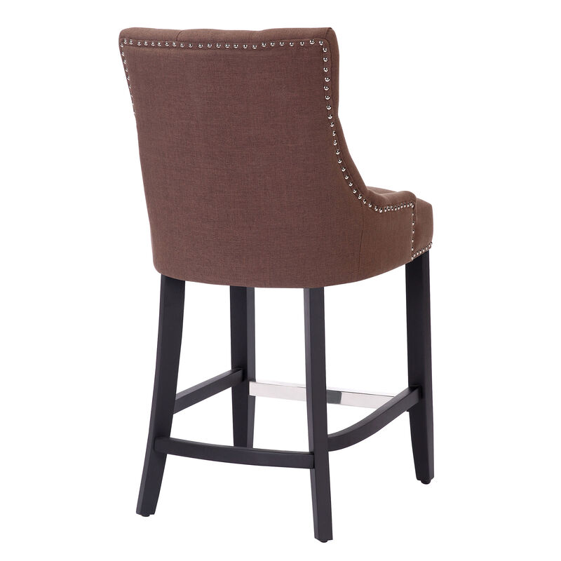 WestinTrends 24" Linen Fabric Tufted Upholstered Counter Stool (Set of 3)